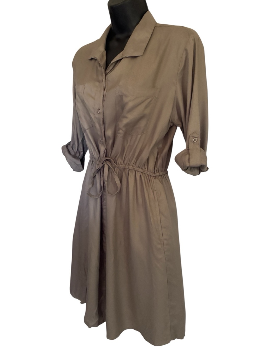 Japna Utility Shirt Dress Drawstring Waist Army Olive Green 100% Viscose Sz M - Picture 3 of 6